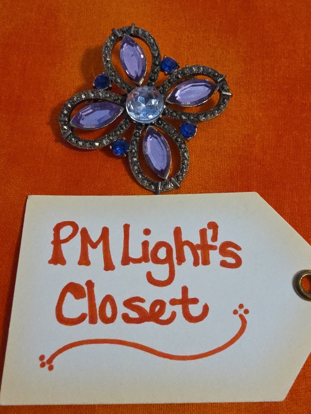 Vintage-Inspired Purple & Blue Crystal Flower Brooch Quarefoil